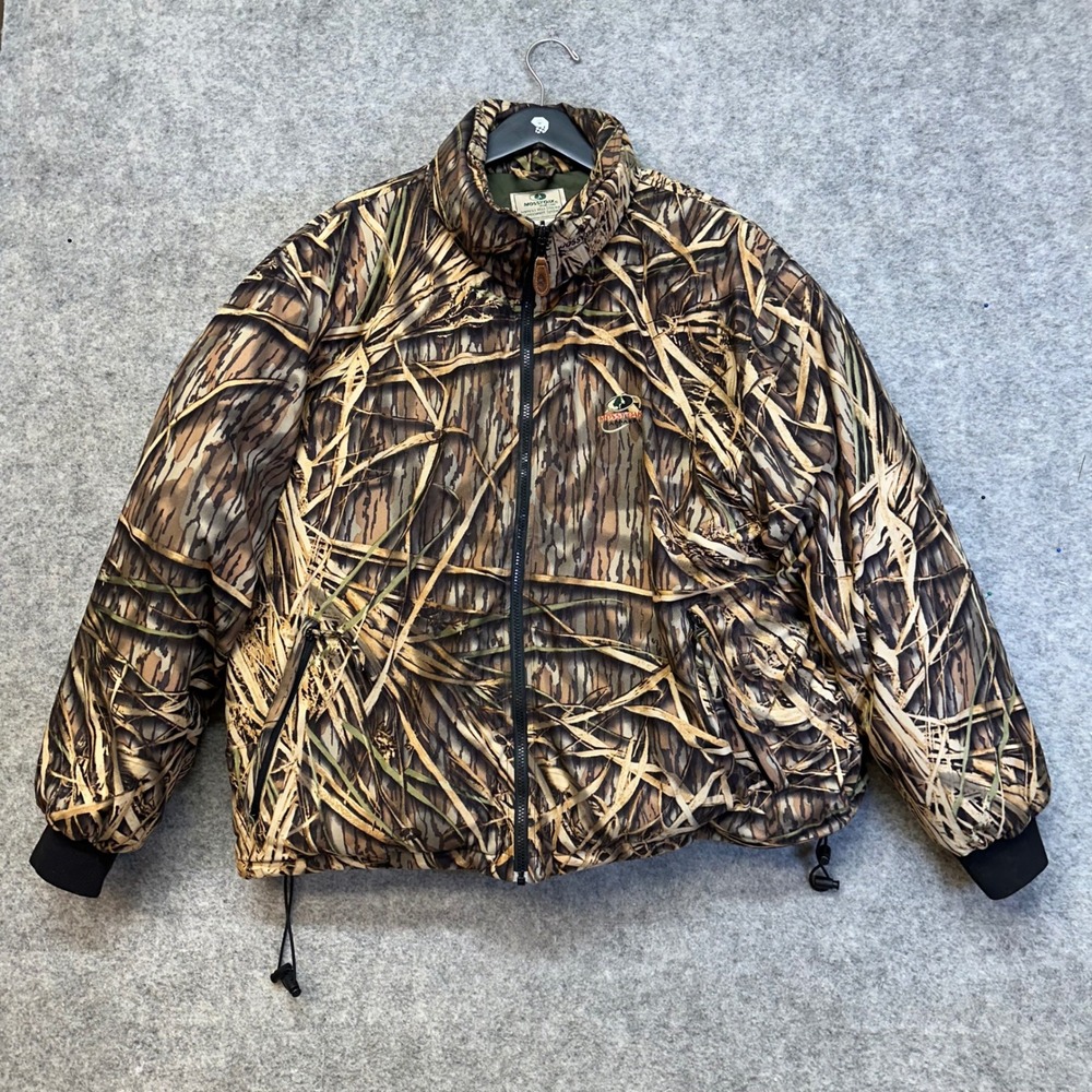 Mossy Oak Puffer Jacket Mens Large Camo Shadow Grass Down Filled Zip Hunting Vtg